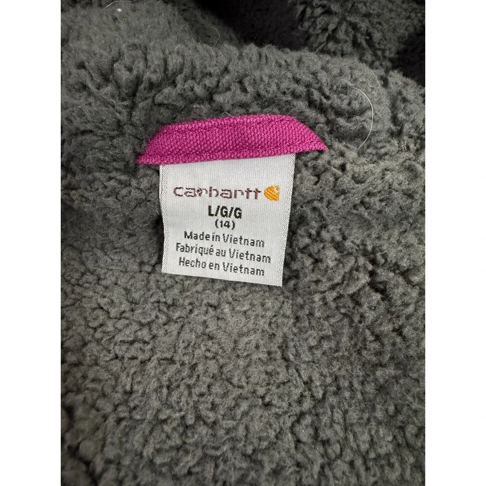 Carhartt Hooded Jacket Kids Size 14 Purple Sherpa Lined‎ Canvas Active Work Coat