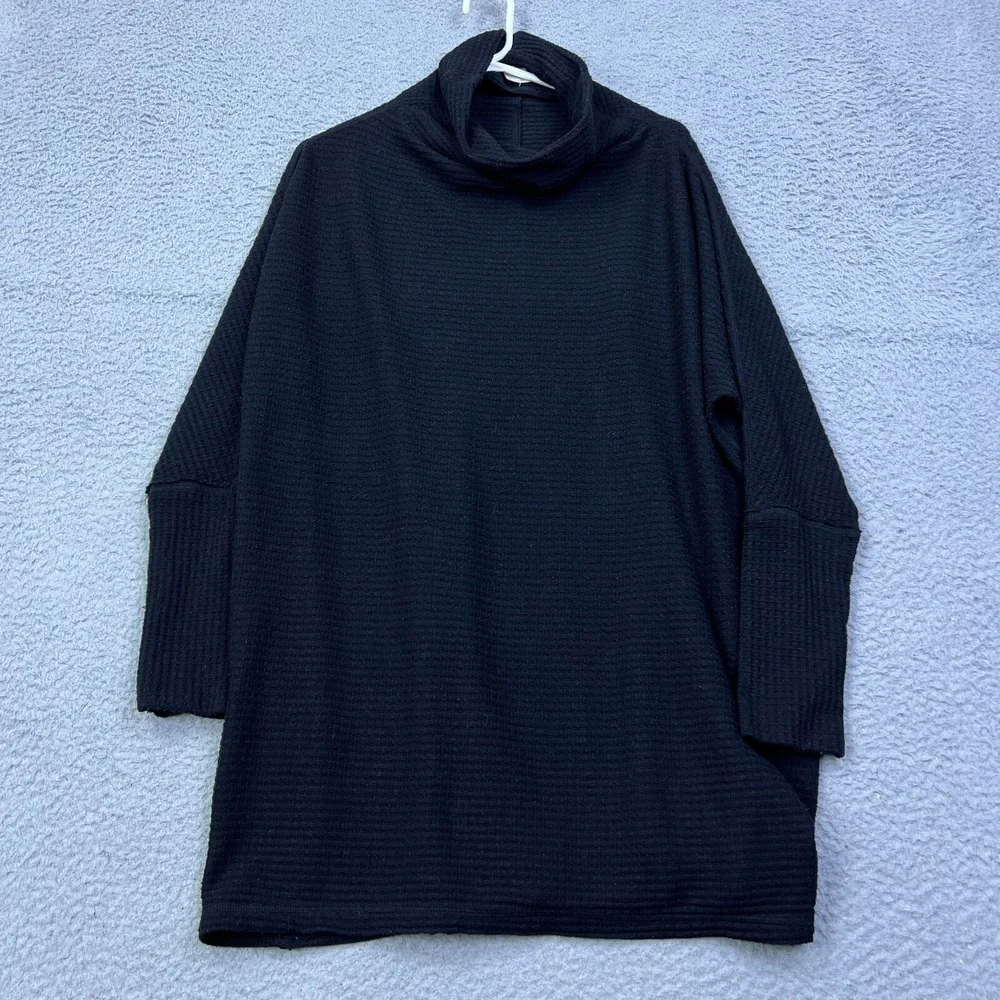 We The Free Kitty Thermal Sweater Women's M Black Funnel Slouchy Oversized‎ Top