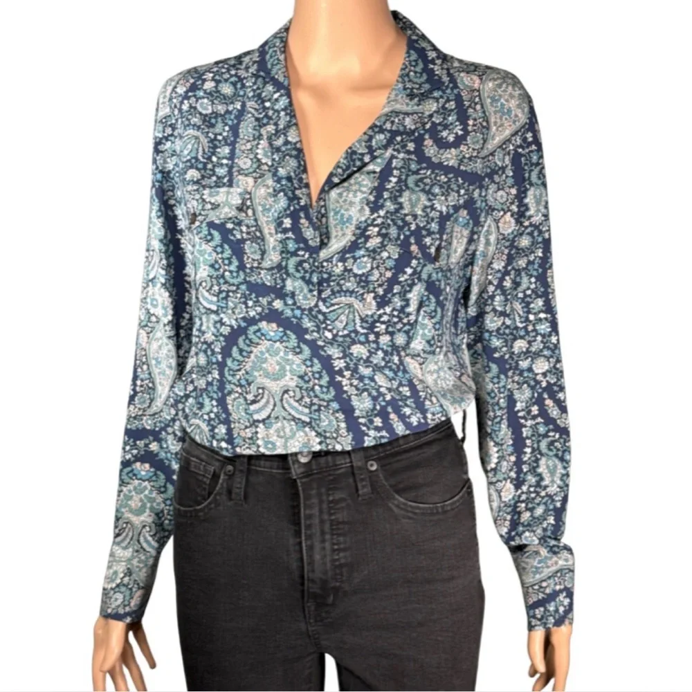 J.Crew Re-Imagined Washable Silk Paisley Popover Blouse – Size S
