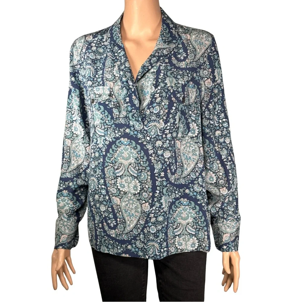 J.Crew Re-Imagined Washable Silk Paisley Popover Blouse – Size S