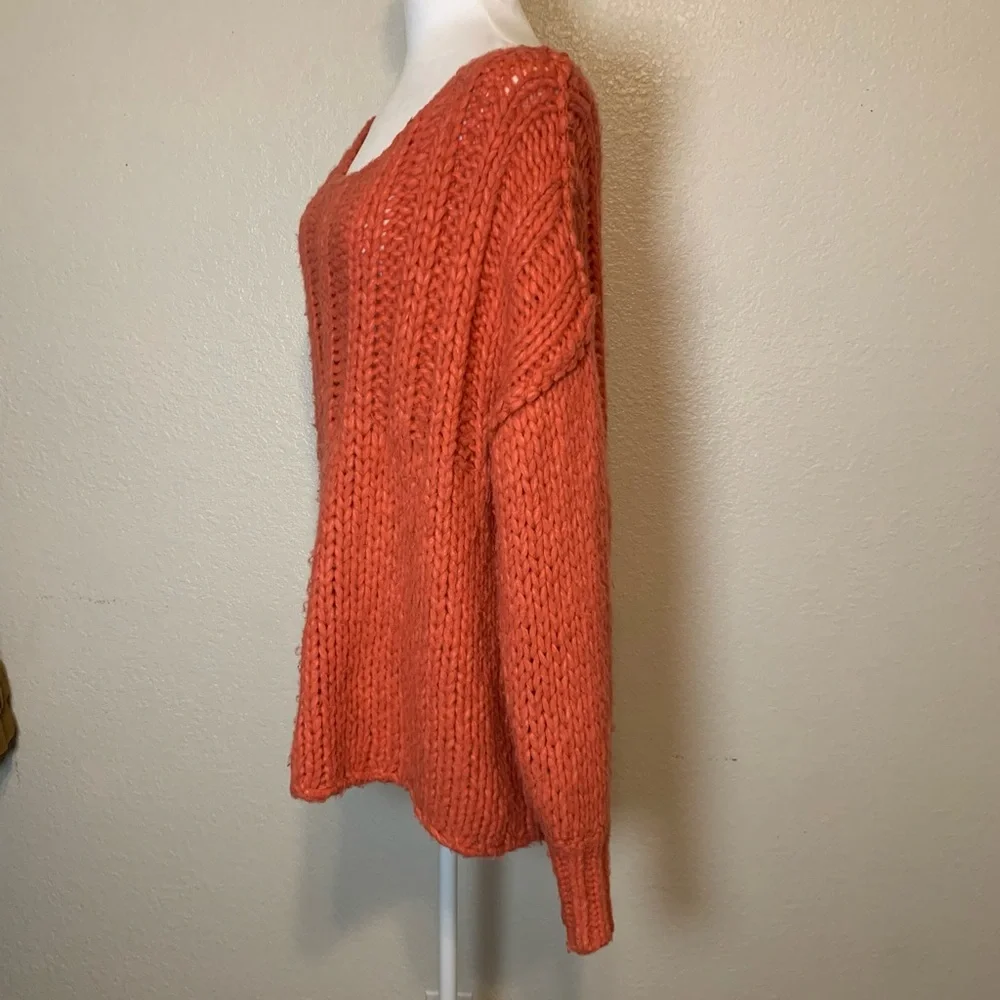 Free People Be There Chunky Knit Pullover Sweater Coral Oversized Small