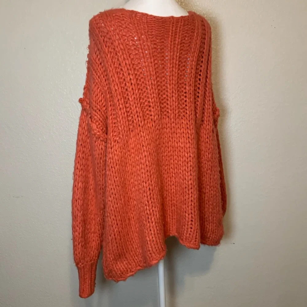 Free People Be There Chunky Knit Pullover Sweater Coral Oversized Small