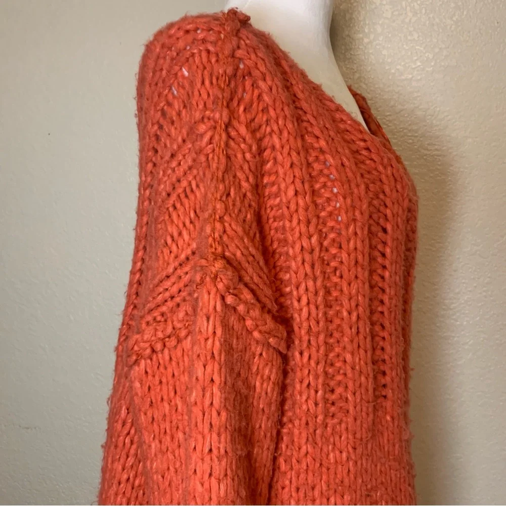 Free People Be There Chunky Knit Pullover Sweater Coral Oversized Small