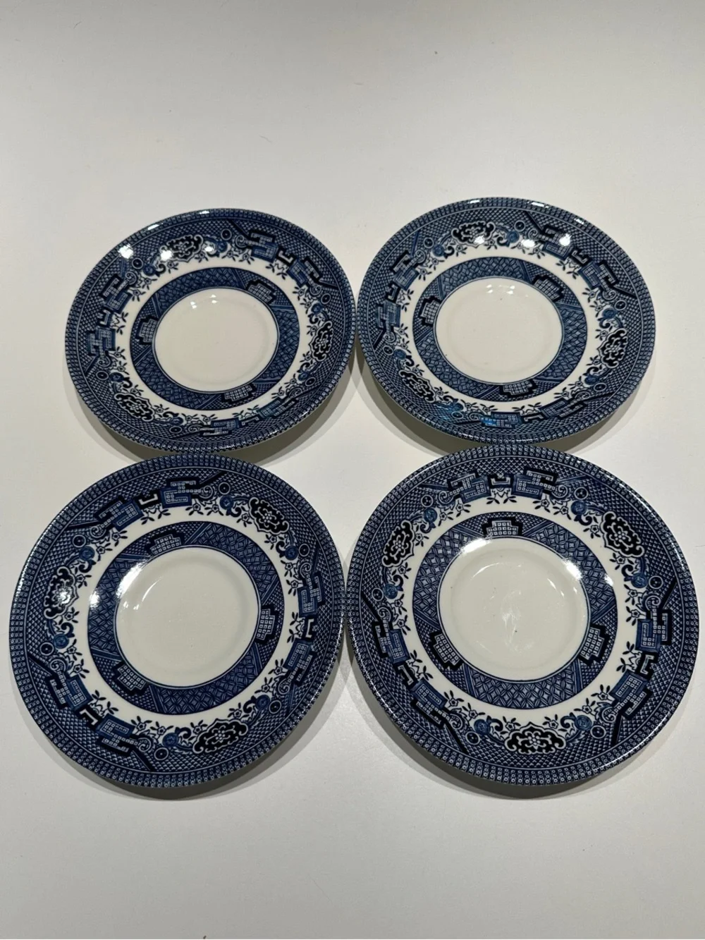 Vintage Blue Willow Porcelain Teacup & Saucer Set (4) by Churchill England