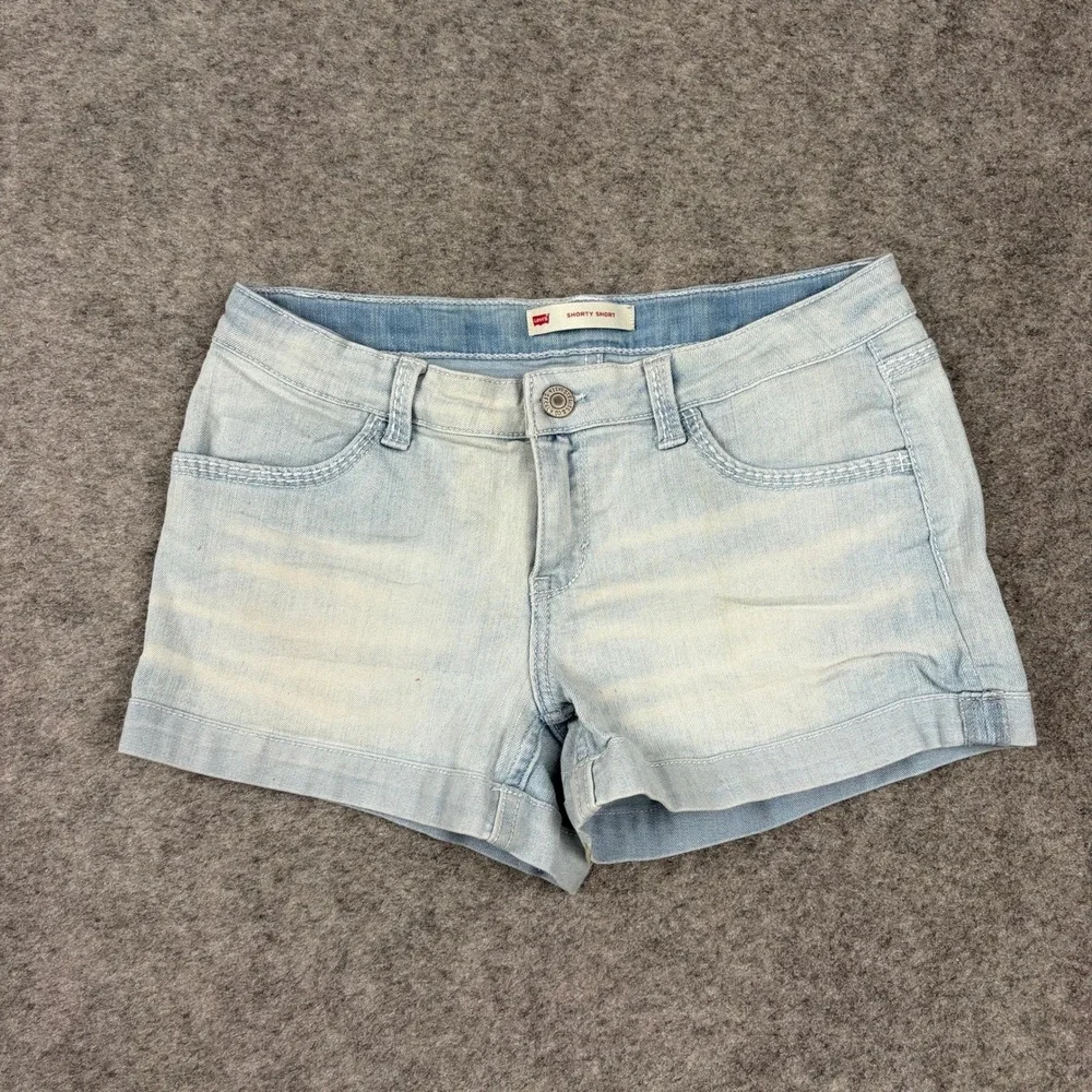 Levi's‎ Shorty Short Girls 16 Light Wash Denim Embroidered Flap Pocket Shorts