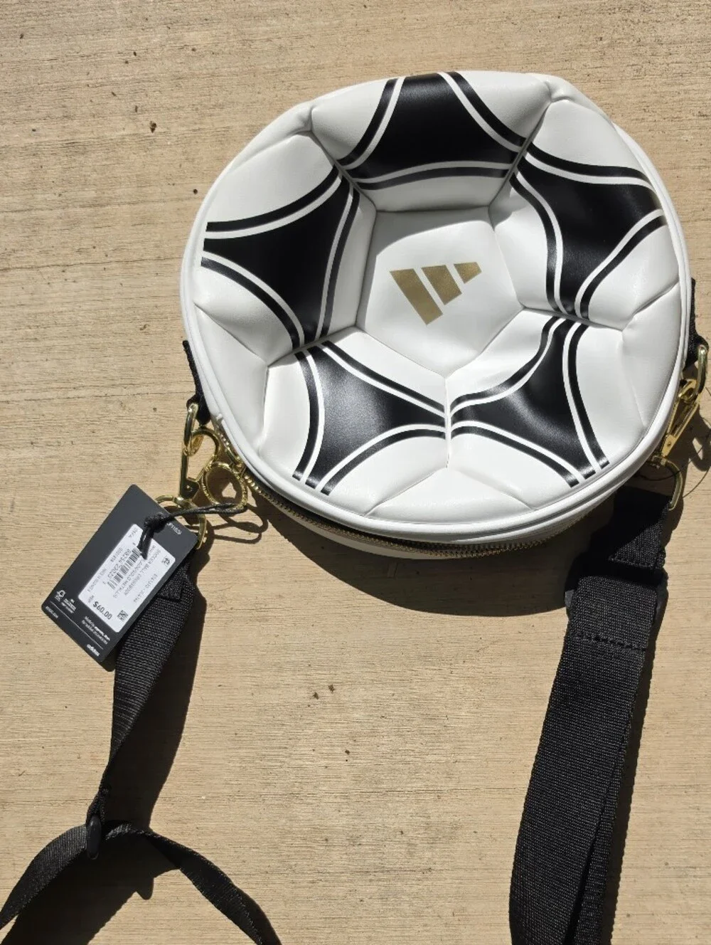 Adidas White, Black & Gold Soccer Ball Crossbody Bag Purse. NWTs.