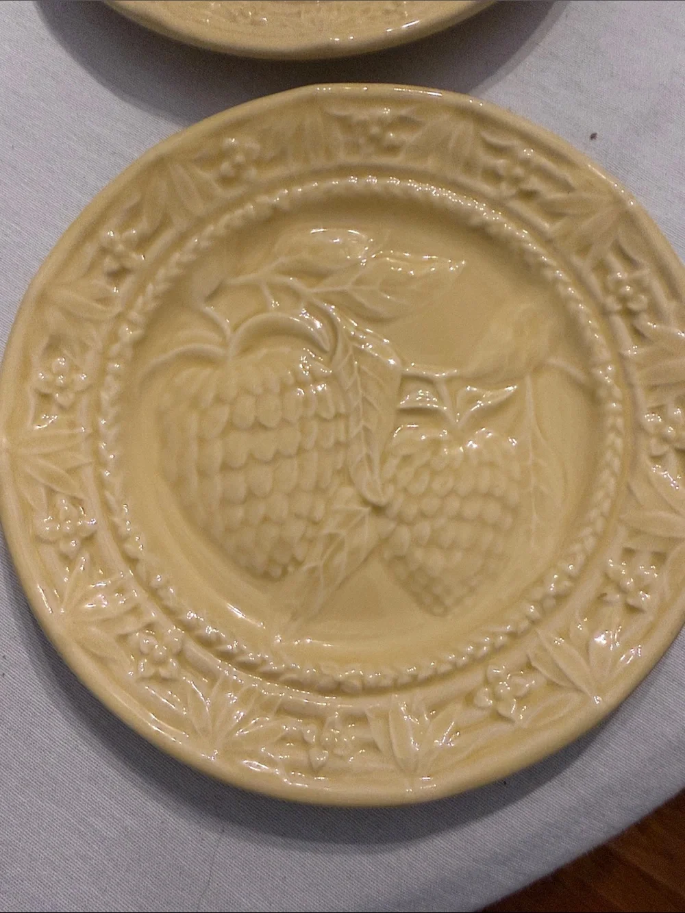 Bordallo Pinheiro Yellow Embossed Ceramic Salad Plates - Set of 4, J. Willfred