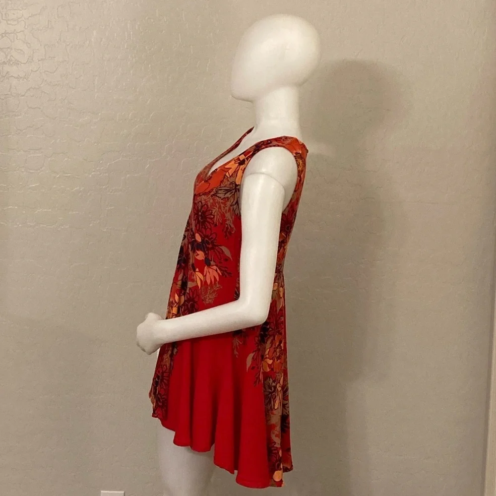 Free People Backyard Party Gauze Printed Tunic Red Floral Small