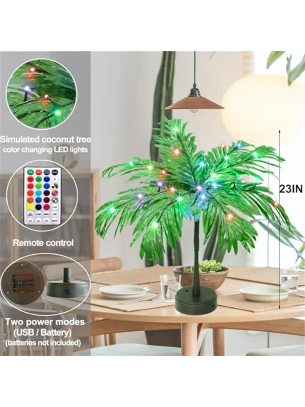 LED Lighted Palm Tree Color Changing Tropical Table Decor Remote USB Battery