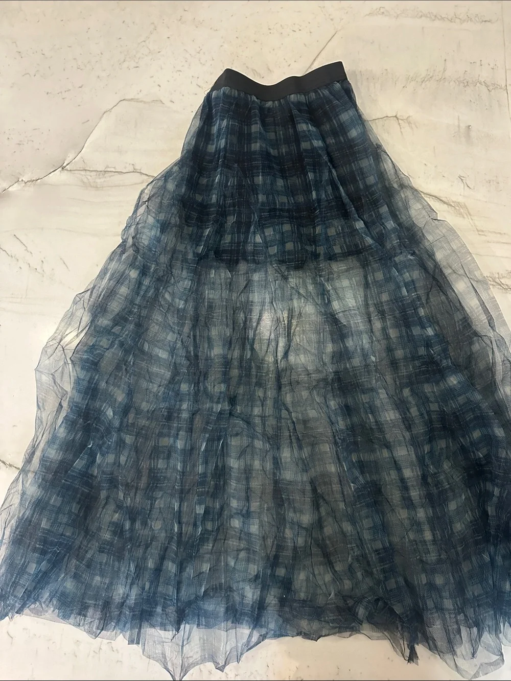 Free People Navy Blue Plaid Sheer Maxi Skirt