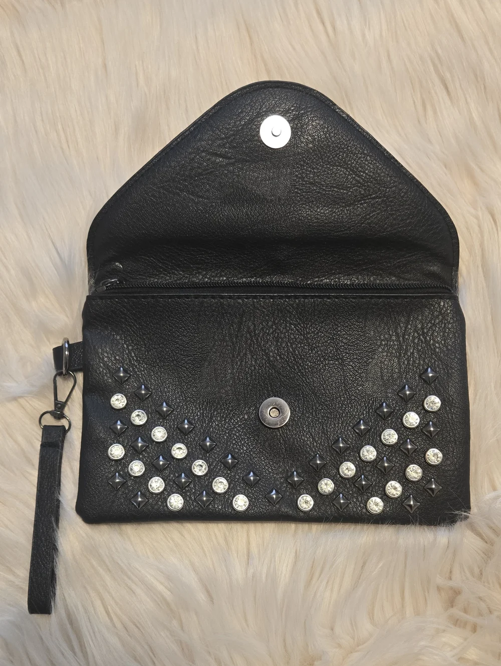 Black Studded Vegan Leather Clutch with Tassel - NEW