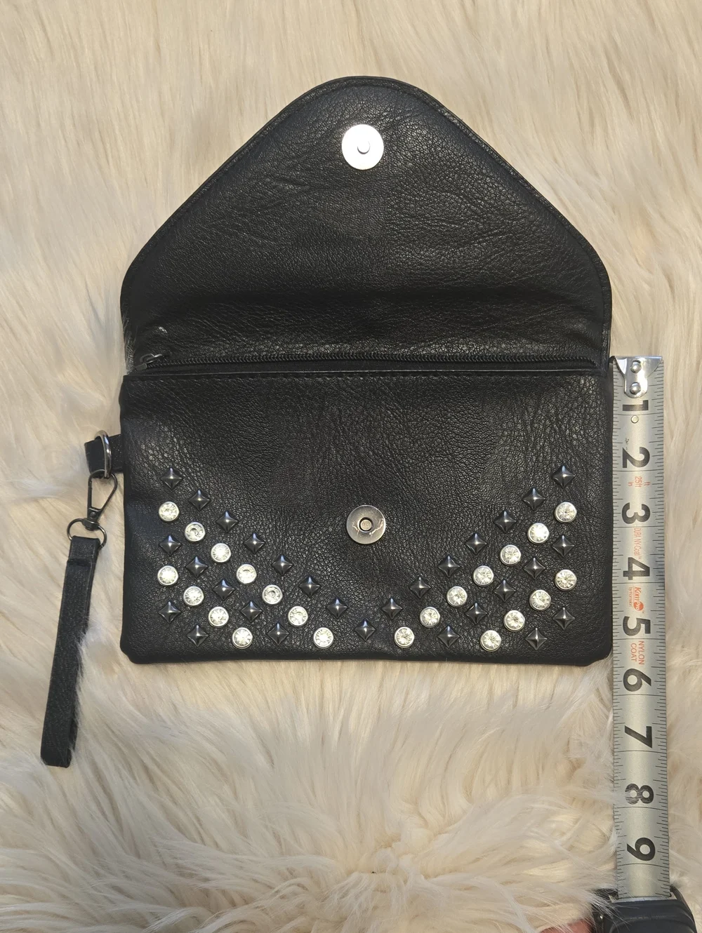 Black Studded Vegan Leather Clutch with Tassel - NEW