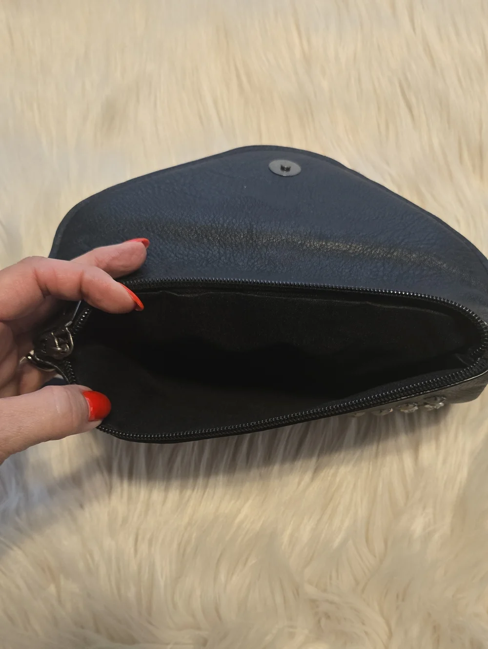 Black Studded Vegan Leather Clutch with Tassel - NEW