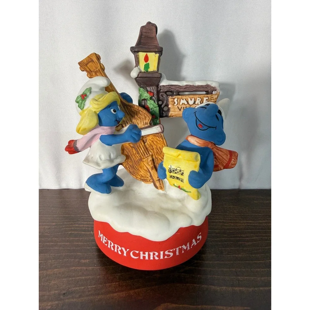 1982 Smurfs Merry Christmas Musical Rotating Figure Wallace Berrie‎ 7485
