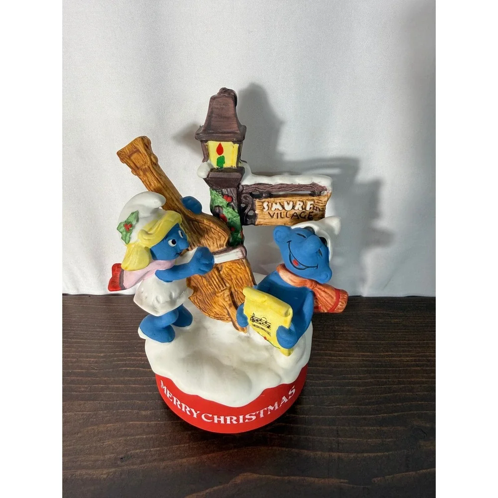 1982 Smurfs Merry Christmas Musical Rotating Figure Wallace Berrie‎ 7485