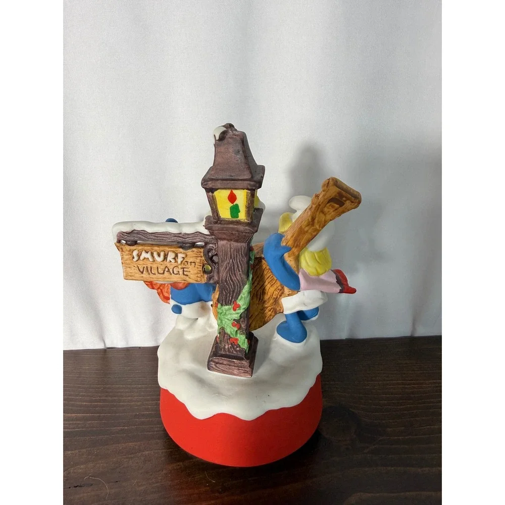 1982 Smurfs Merry Christmas Musical Rotating Figure Wallace Berrie‎ 7485