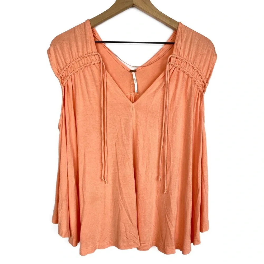 NWOT Free People Womens Flowy Top XS Peach Pastel Back In‎ Town Boho Peasant