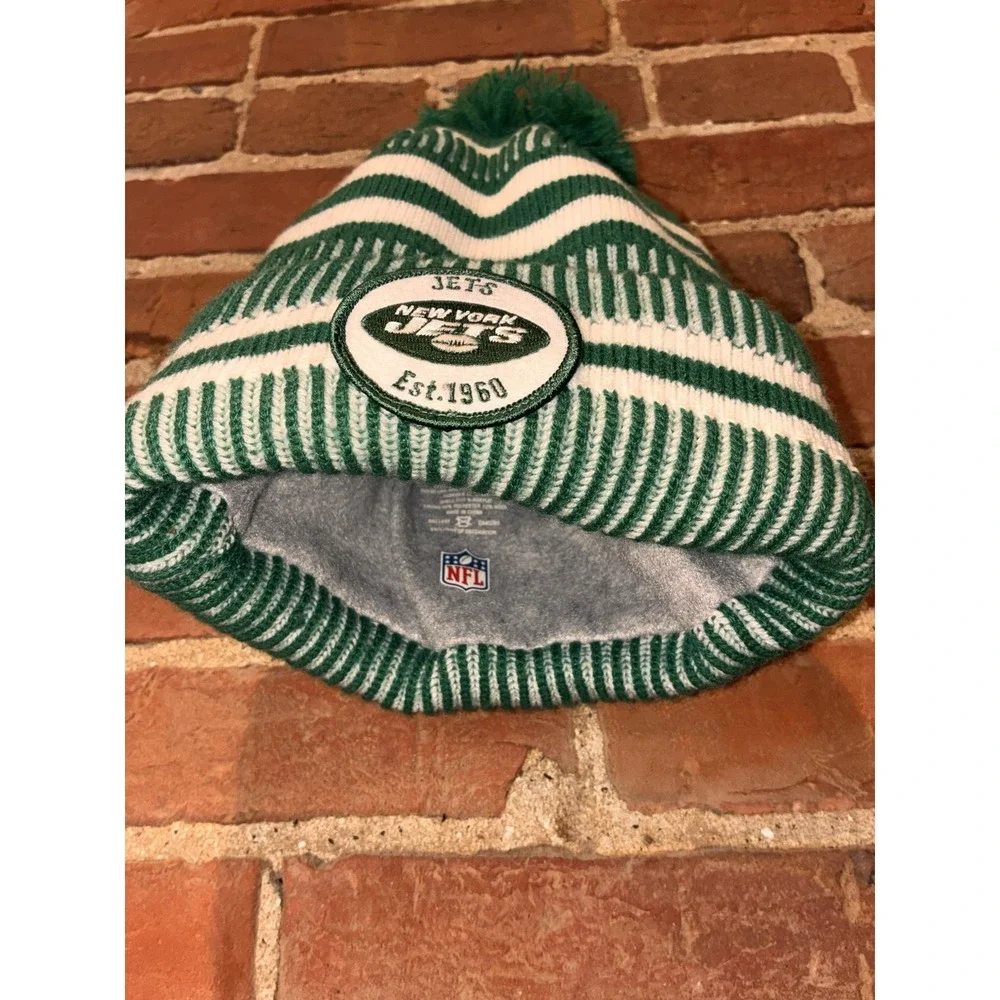 NY Jets Green‎ White Pom Beanie Knit Cuffed Hat Adult