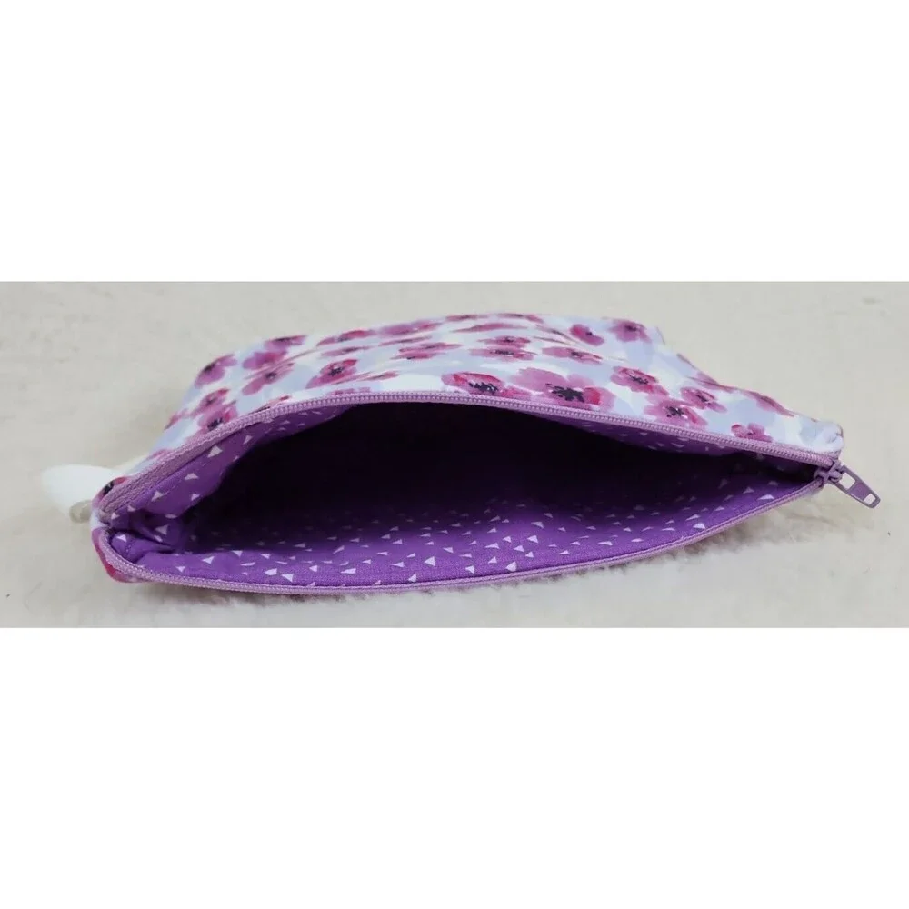 Purple Flower/Floral Print Makeup Bag, Floral Project Bag, Zippered Craft Pouch
