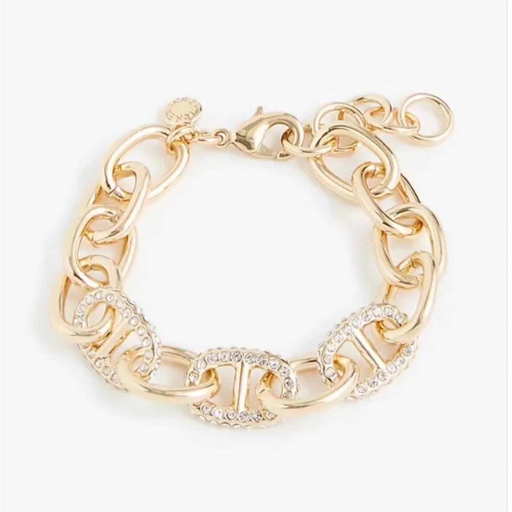 J. Crew Crystal Chainlink Gold Tone Chunky 6 3/4