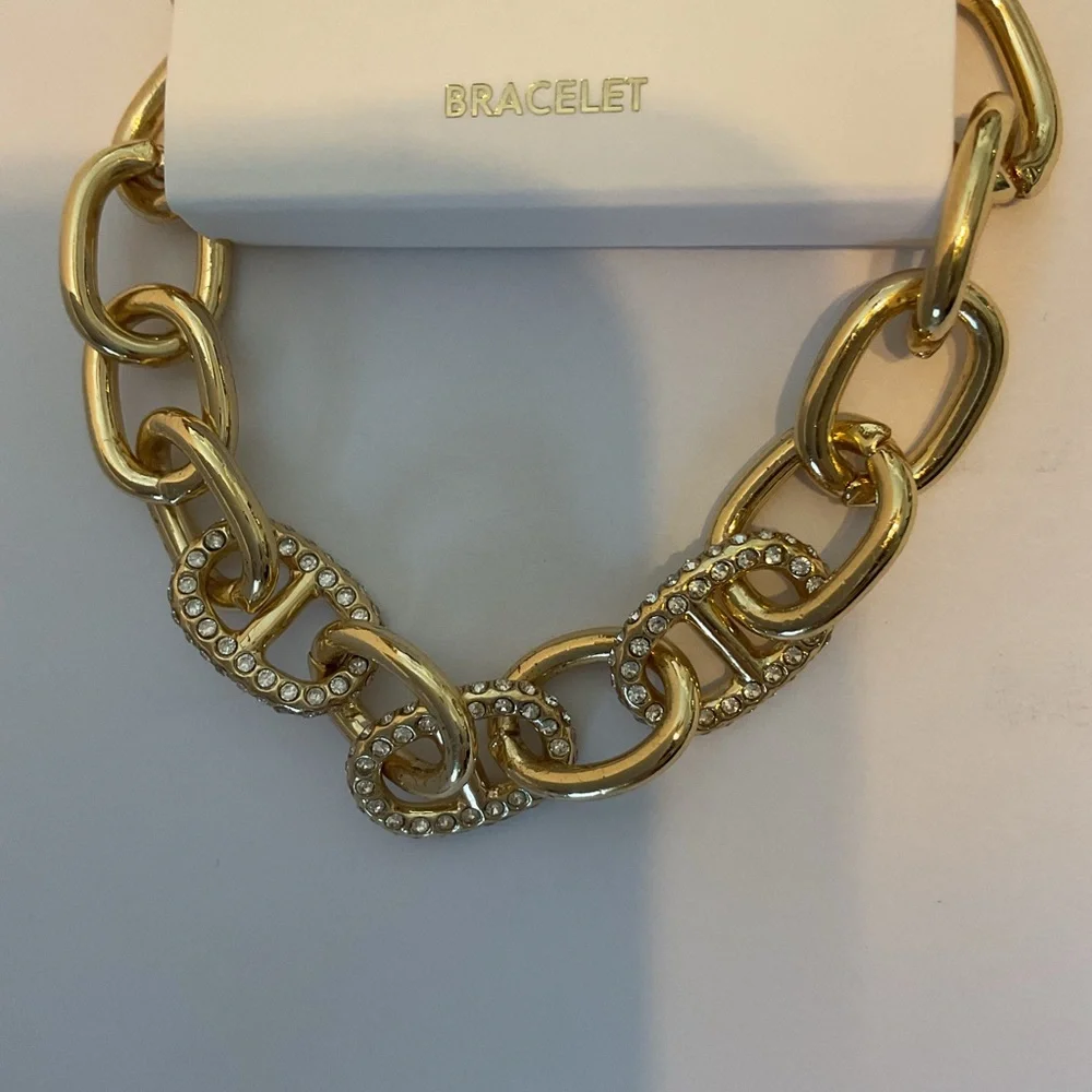J. Crew Crystal Chainlink Gold Tone Chunky 6 3/4