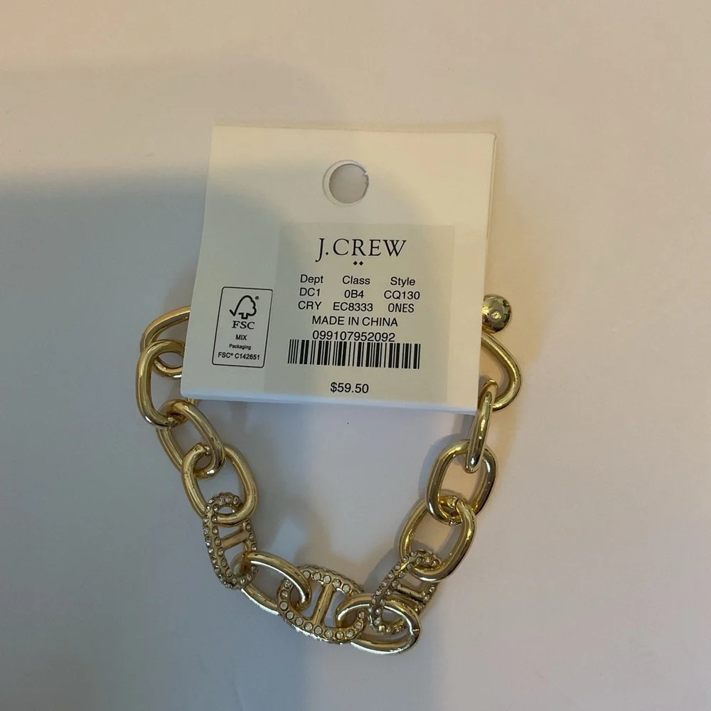 J. Crew Crystal Chainlink Gold Tone Chunky 6 3/4