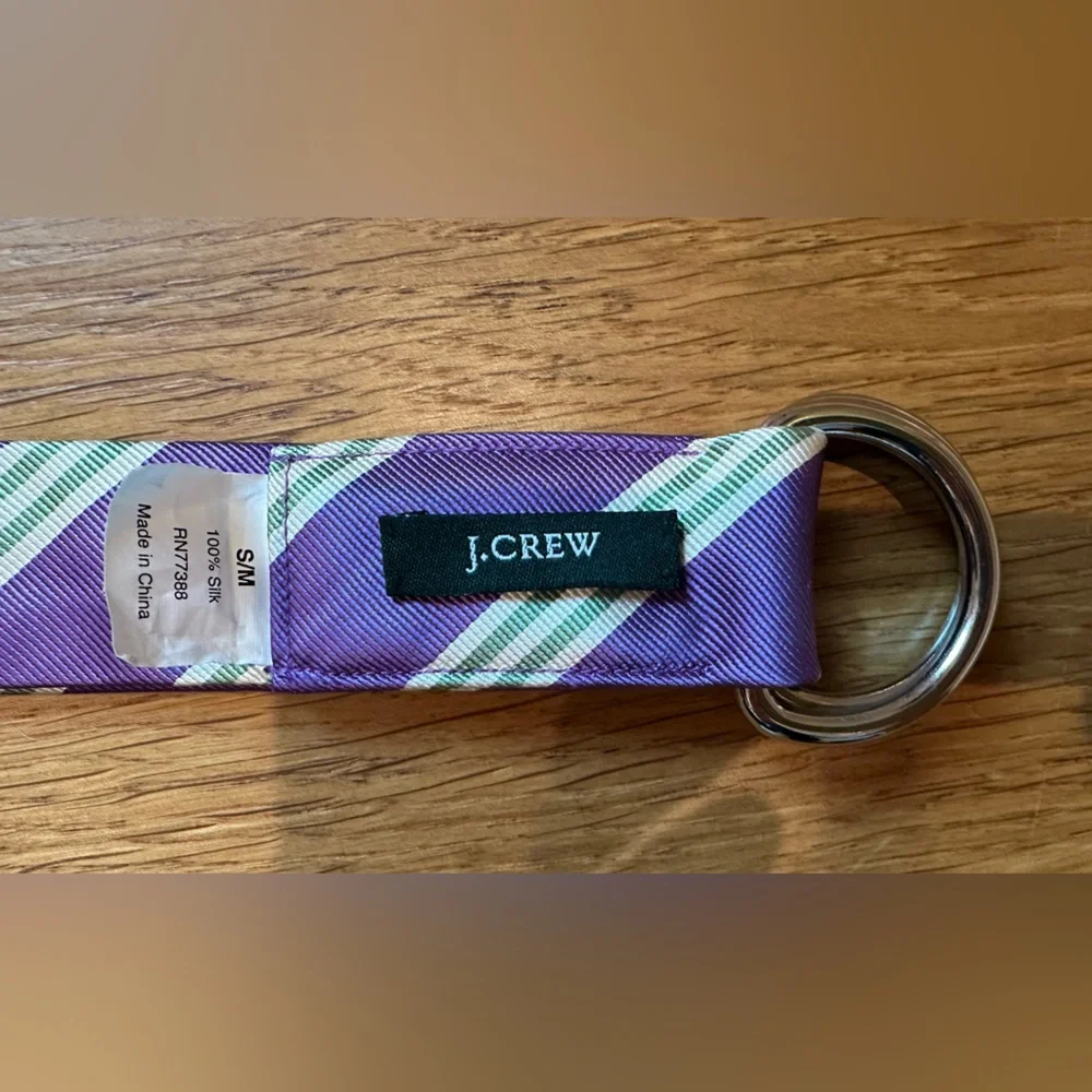 💜  J. Crew Silk Belt D Rings Purple Green Diagonal Stripe 💜