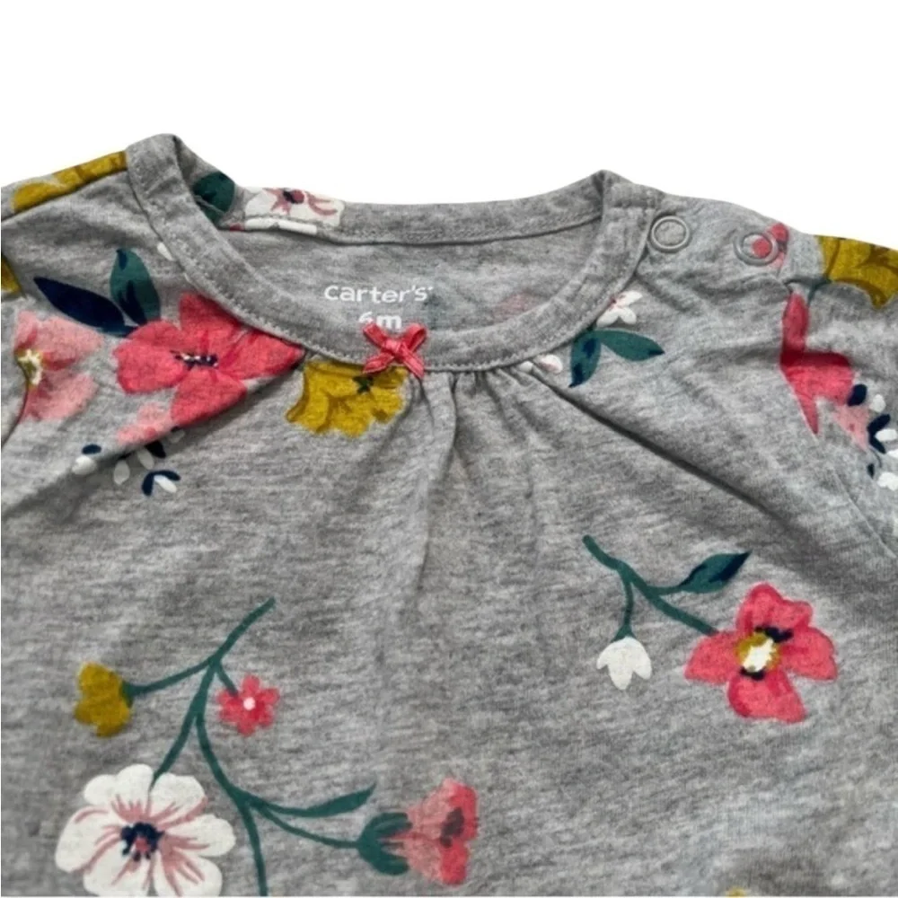 Carter's Long Sleeve Bodysuit Gray Floral 6M