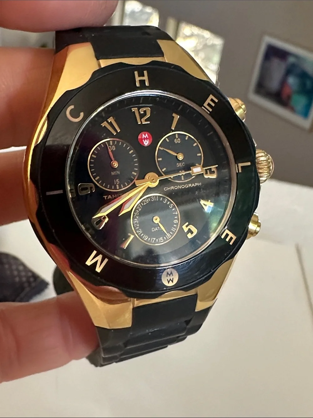 Michele black & gold Tahitian jelly watch