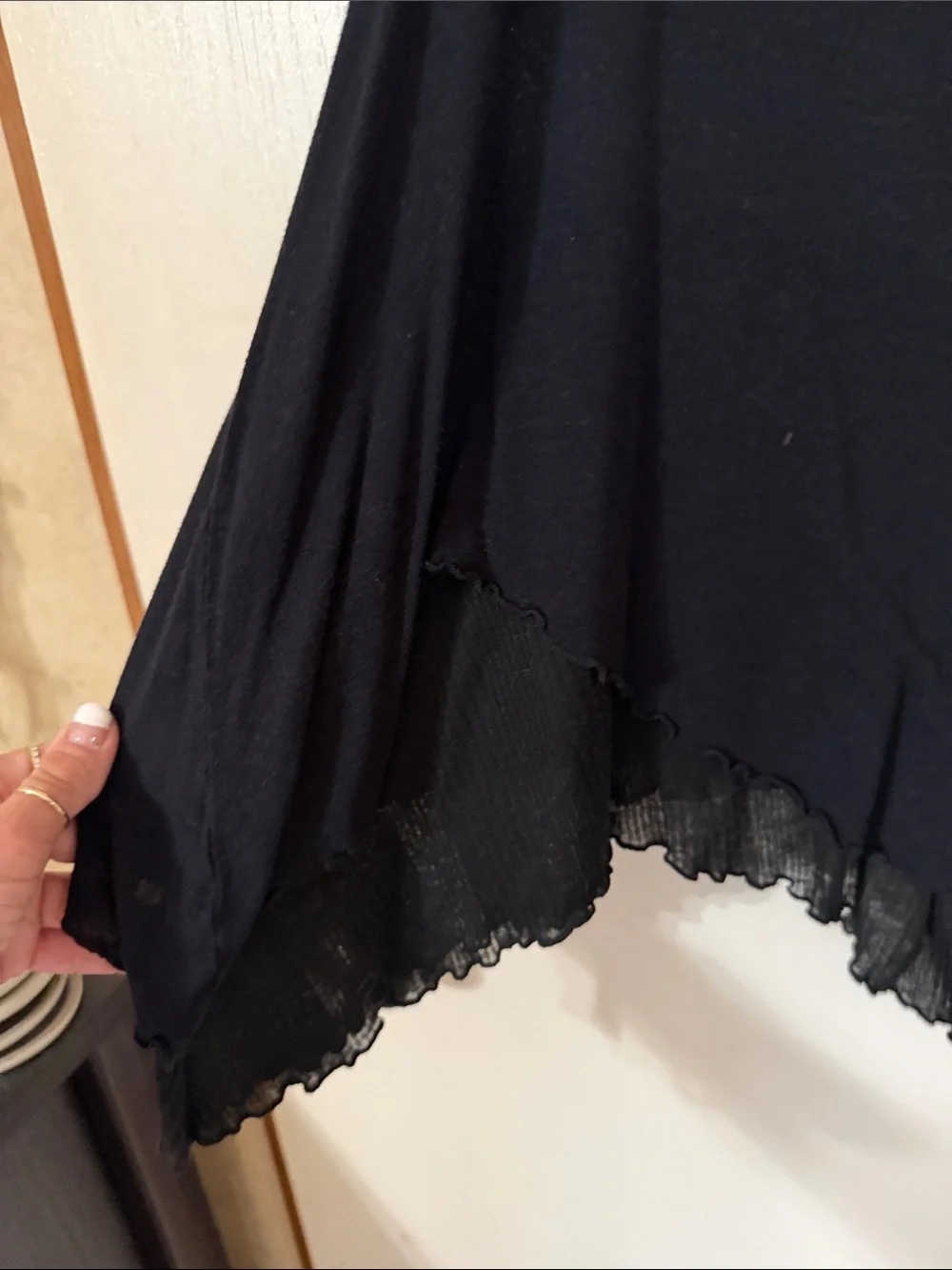 Free People Black Short Sleeve Scoop Neck Draped Tee