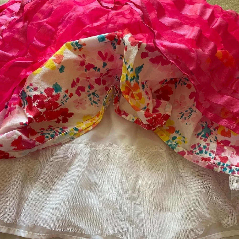 Children's Place 4T girls hot pink Party puffy‎ Dress Floral Ruffle Sleeveless