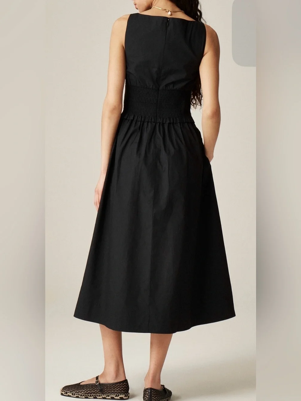 J.Crew Plunge smocked-waist dress in cotton poplin ~ BLACK ~ Sz XXS