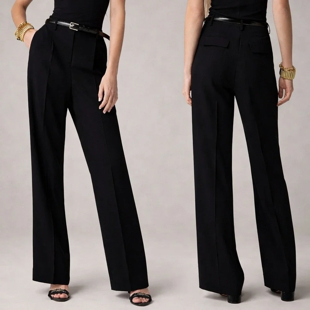 J. Crew Black Essential Wide Leg Pants‎ City Crepe Trouser Cuffed Relaxed Size 0
