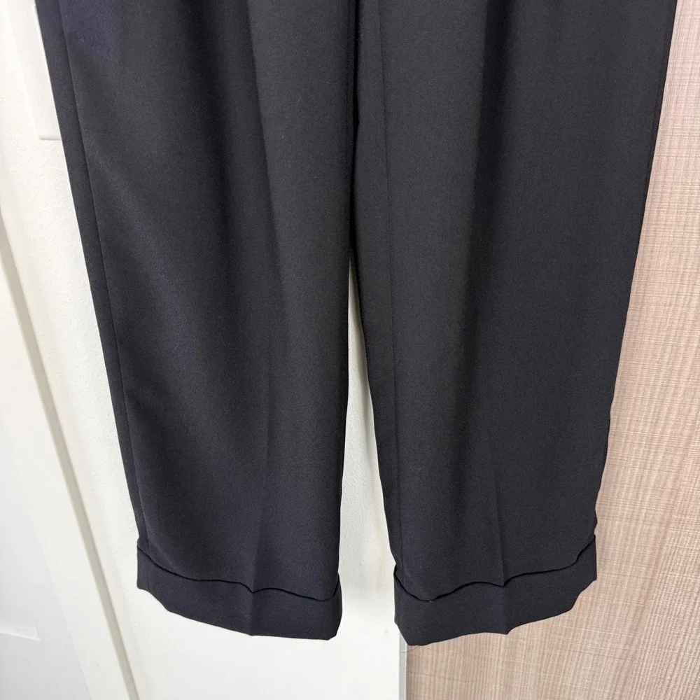 J. Crew Black Essential Wide Leg Pants‎ City Crepe Trouser Cuffed Relaxed Size 0