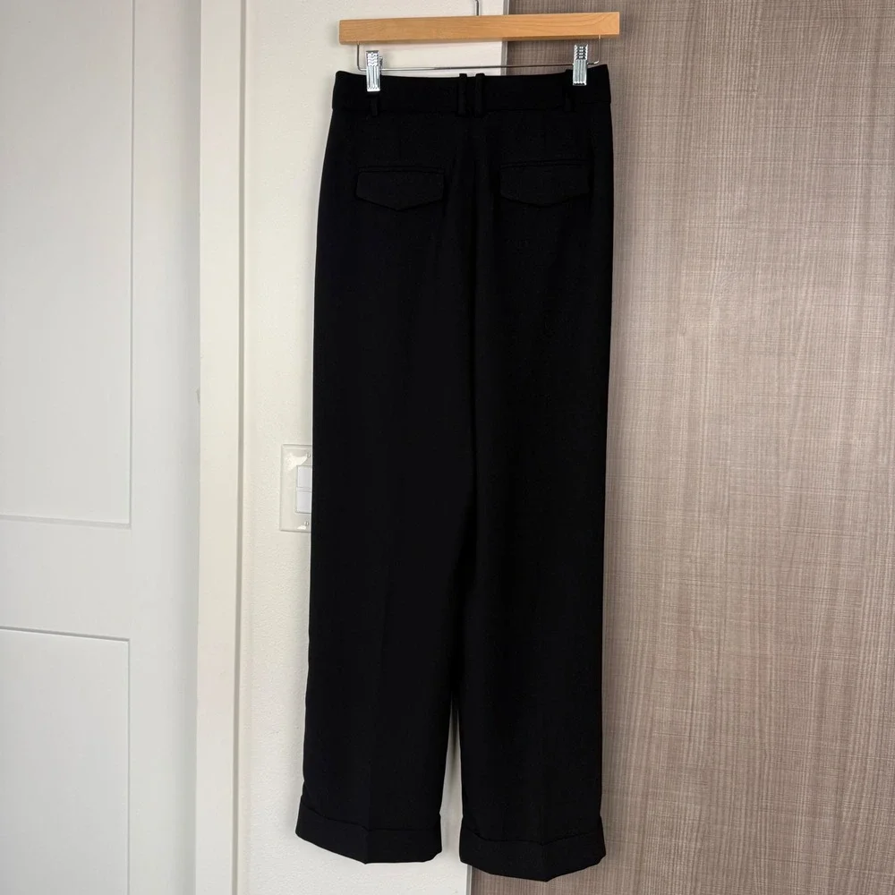 J. Crew Black Essential Wide Leg Pants‎ City Crepe Trouser Cuffed Relaxed Size 0