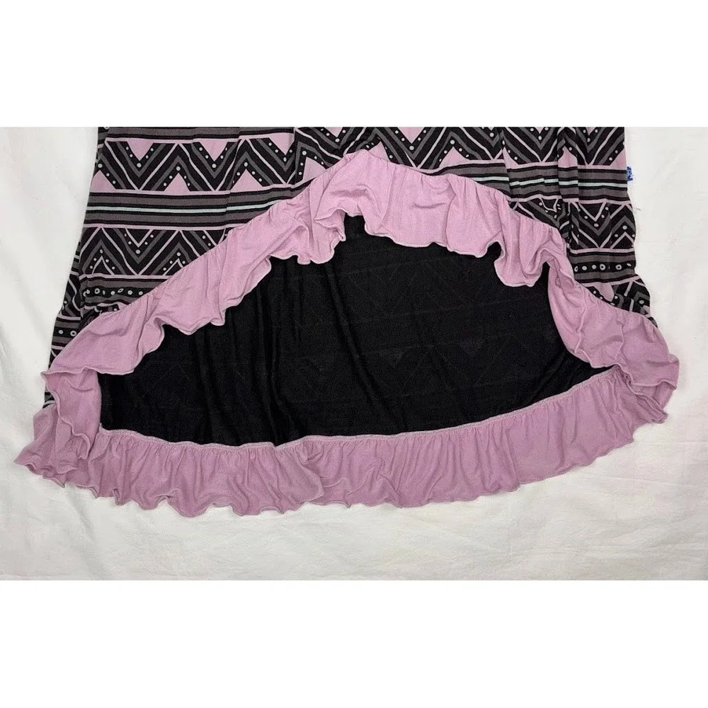 KicKee Pants Girls 14 16 Long Sleeve Bamboo‎ Dress Gray Purple Hi Low Ruffled