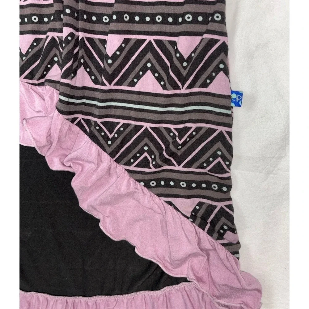 KicKee Pants Girls 14 16 Long Sleeve Bamboo‎ Dress Gray Purple Hi Low Ruffled