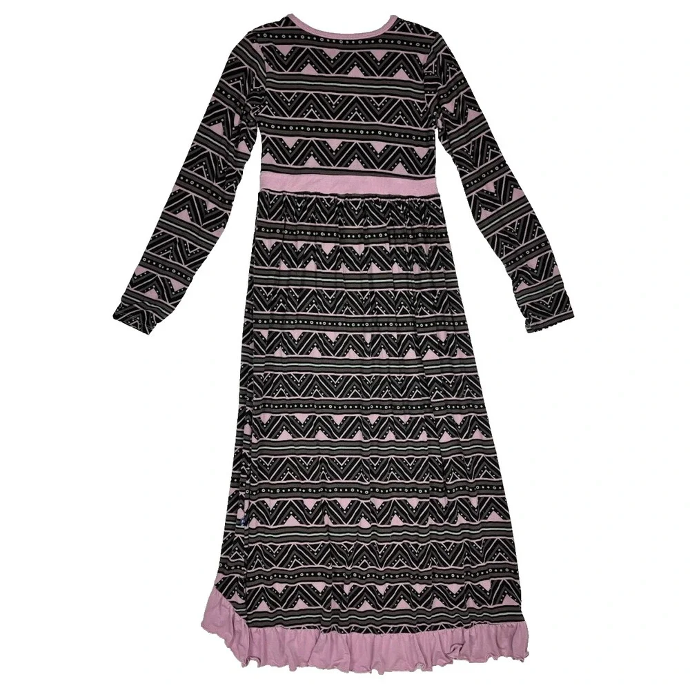 KicKee Pants Girls 14 16 Long Sleeve Bamboo‎ Dress Gray Purple Hi Low Ruffled