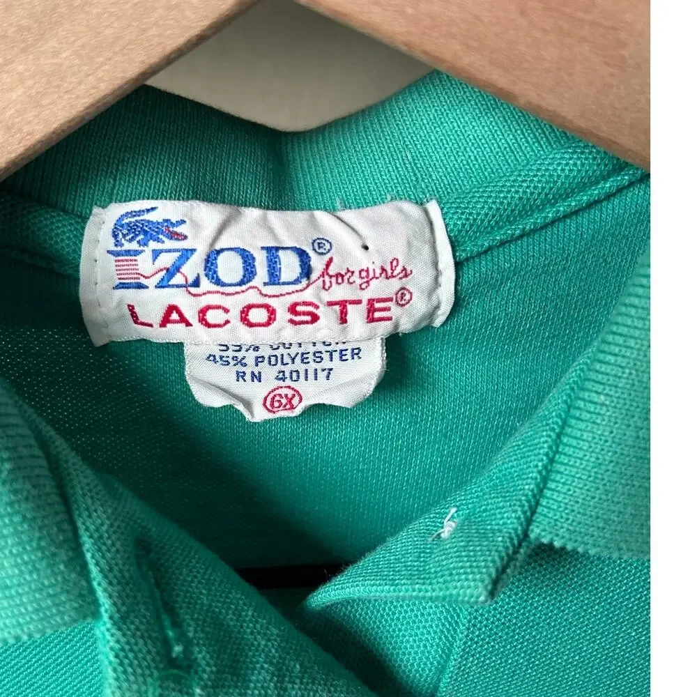 Vintage Izod Lacoste Girls Polo Dress Turquoise Size 6X
