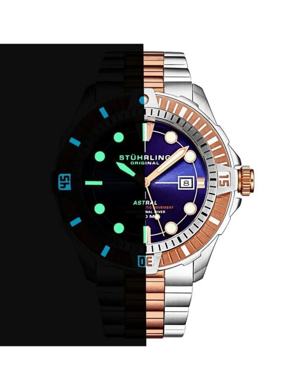 NWT Stuhrling Original Aquadiver Automatic Blue Dial Men's Watch