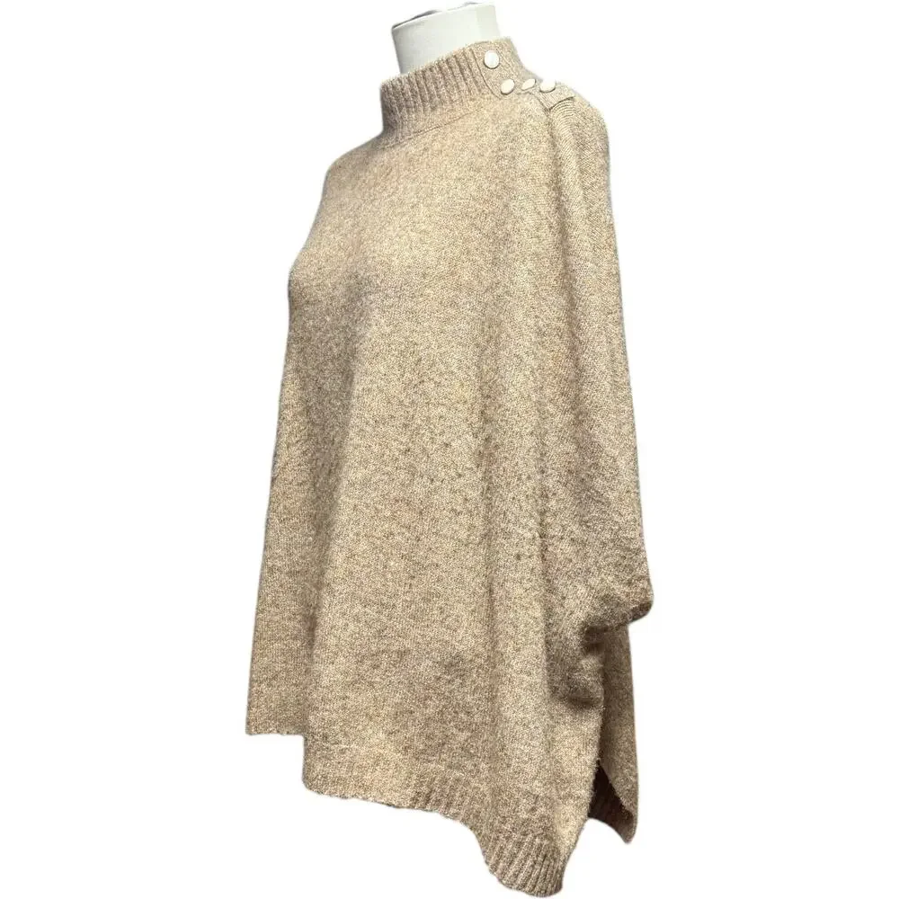 J.Crew Wool Blend Mock Neck Oversized Sleeveless Sweater Tan One Size