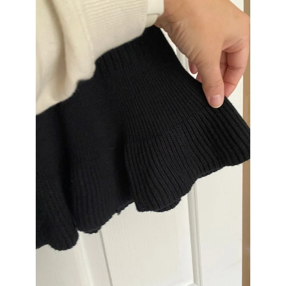 Free‎ People Mini Skirt Womens L Black Ribbed Knit Flounce Hem Balletcore Preppy