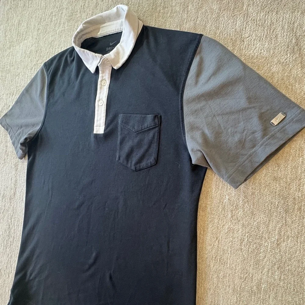 Nike Polo Shirt Mens M Black Grey Colorblock Dri-FIT Short Sleeve Golf Office‎