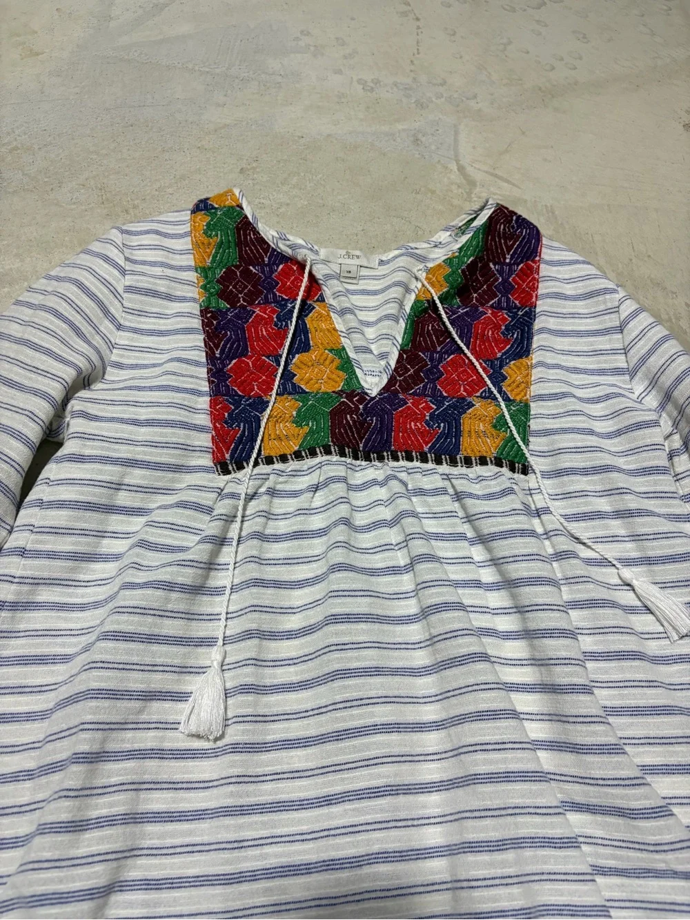 J. Crew Striped Boho Embroidered Tunic - Multicolor Yoke XS