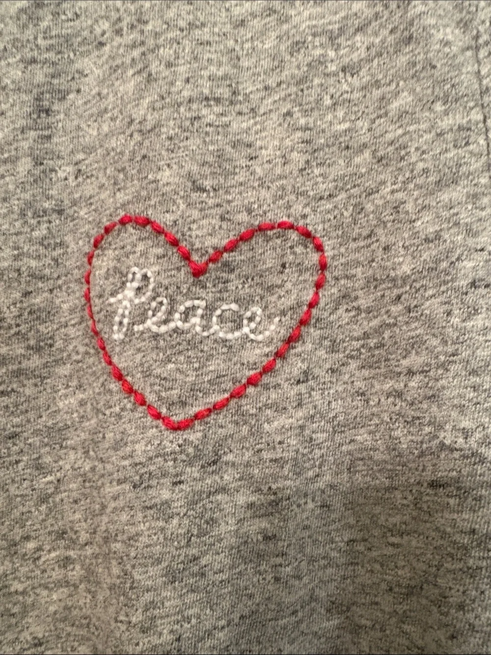 J. Crew Gray Tee with Red Heart 'grace' Embroidery