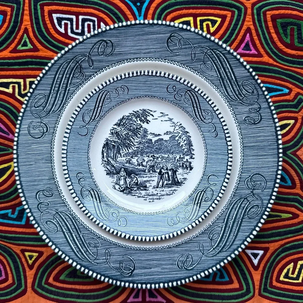 Cavalier Ironstone Royal China USA 3 Pieces Set Navy Transferware Vintage Plates