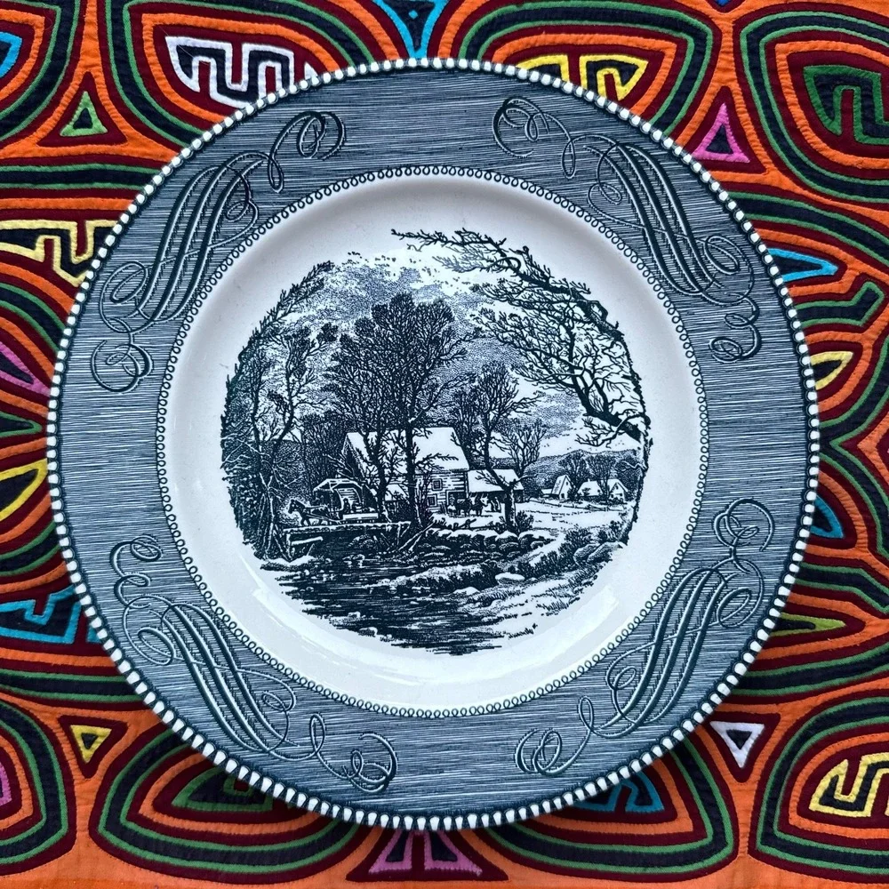Cavalier Ironstone Royal China USA 3 Pieces Set Navy Transferware Vintage Plates