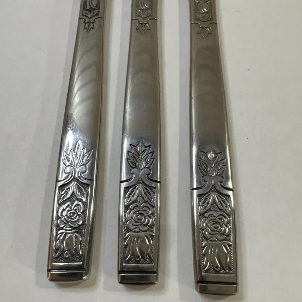 3 Dinner Knives - Imperial International Young Rose Stainless Flatware