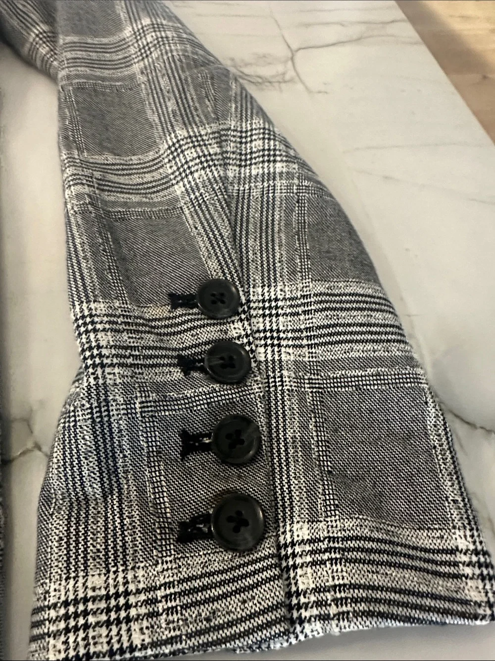 Free People Gray Plaid Double-Breasted Blazer