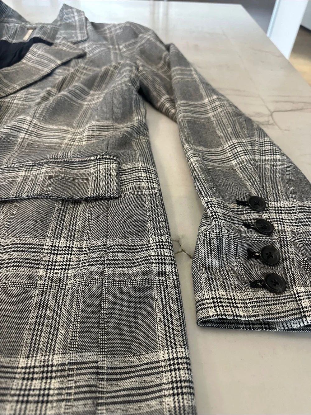 Free People Gray Plaid Double-Breasted Blazer